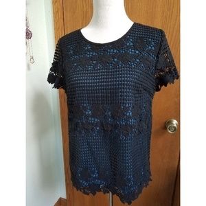 LOFT Blue Black Cotton Short-sleeved Top